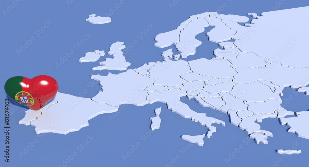 Mappa Europa 3D con cuore Portogallo