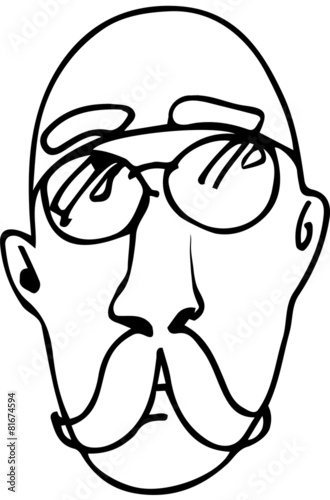 sketch of a bald man with a mustache wearing glassesve