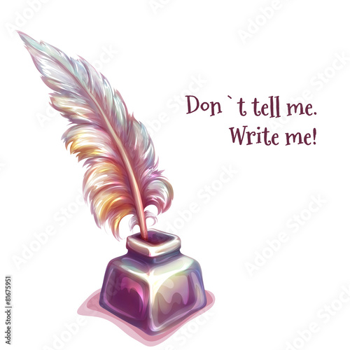 Vector illustration of feather with inkwell