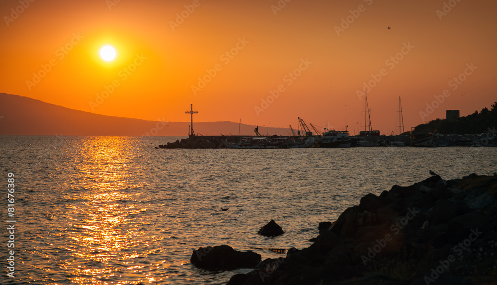 Coastal landscape with shining morning sun, Nessebar