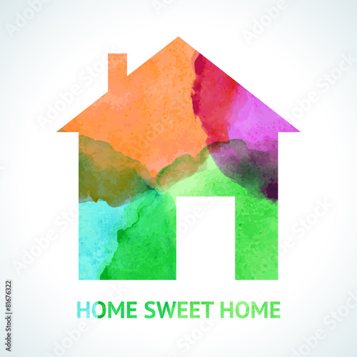 Watercolour sweet home icon on white background. Vector