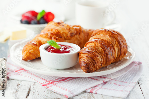 Fresh croissants with jam