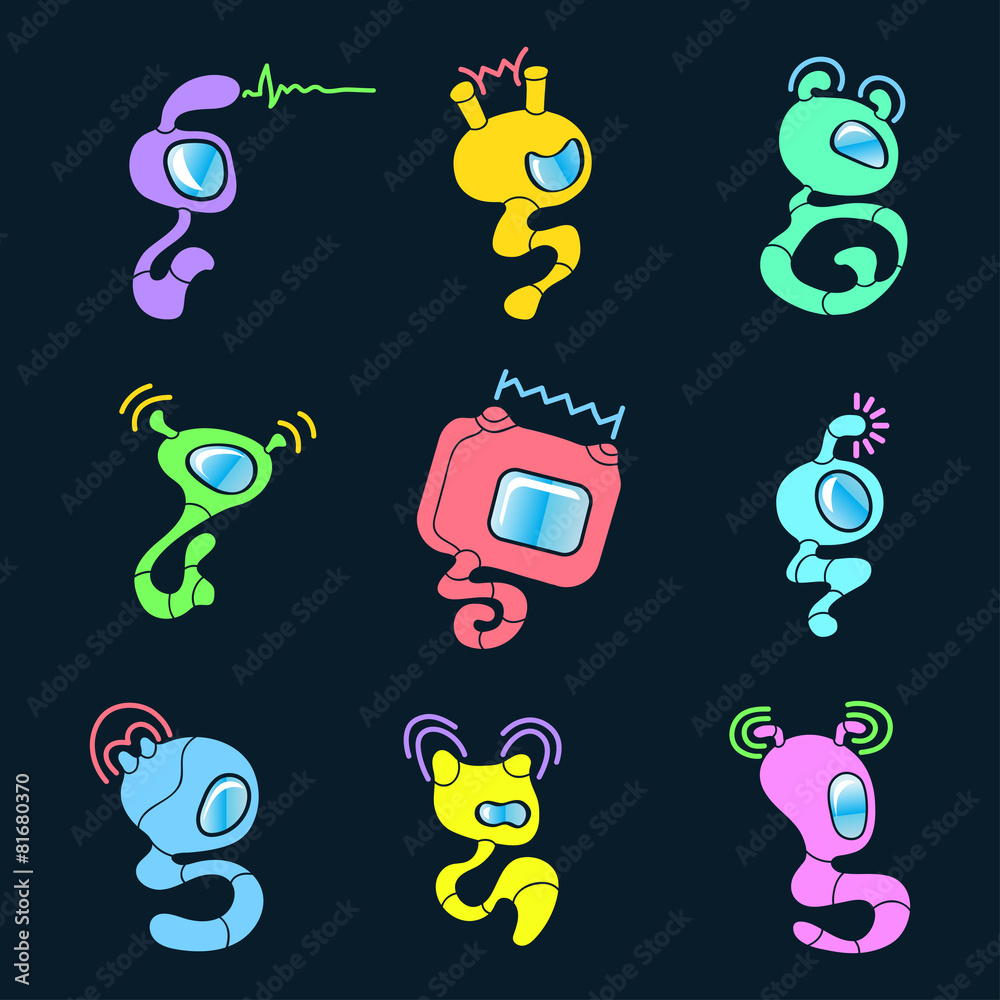 Cartoon alien TV character set isolated Stock Vector | Adobe Stock