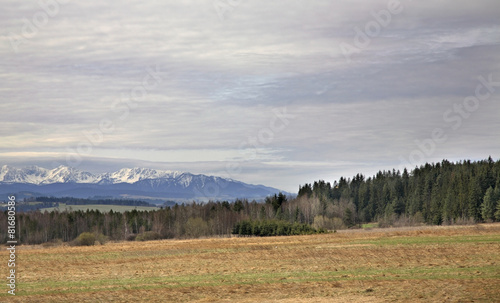 Field and mountain near Szaflary. Poland
