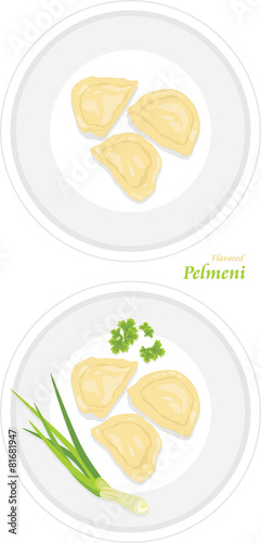 Flavored pelmeni on a plate
