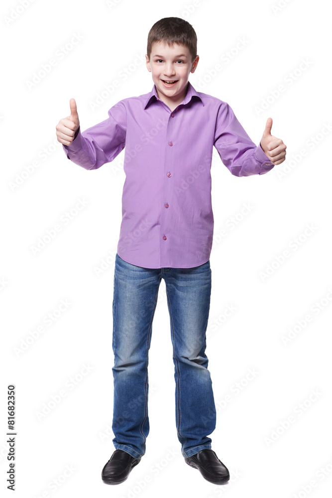 Young boy tumbs up. Isolated on white background Young boy tumbs up. Isolated on white background