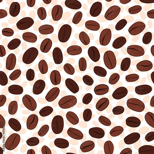Hand drawn coffee beans pattern. Warm brown colors. Seamless vec