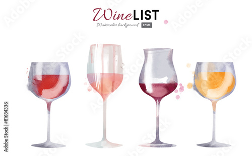 Watercolor vector wine background set