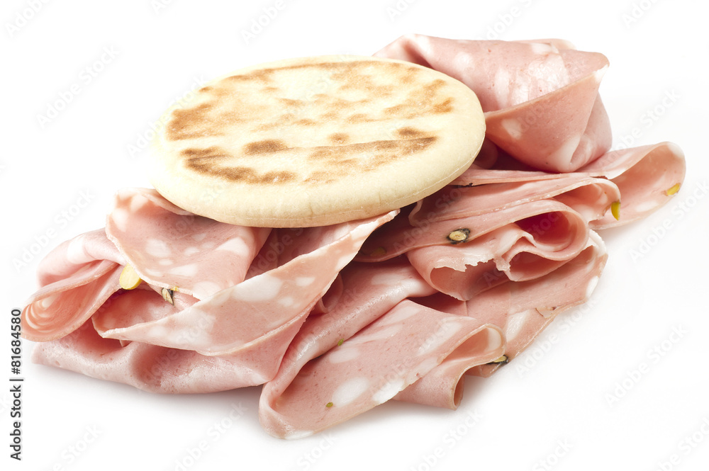 cooked boiled ham sausage or rolled bologna slices cooked boiled ham sausage or rolled bologna slices