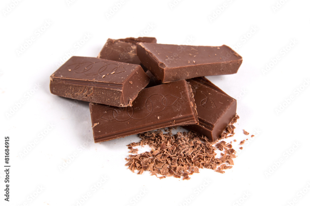Chocolate pieces isolated on white background Chocolate pieces isolated on white background