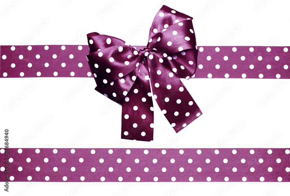 violet bow and ribbon with white polka dots made from silk violet bow and ribbon with white polka dots made from silk