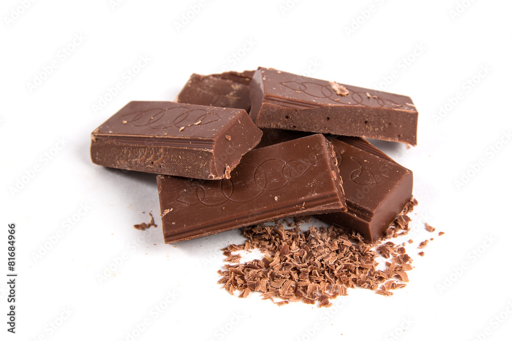 Chocolate pieces isolated on white background Chocolate pieces isolated on white background