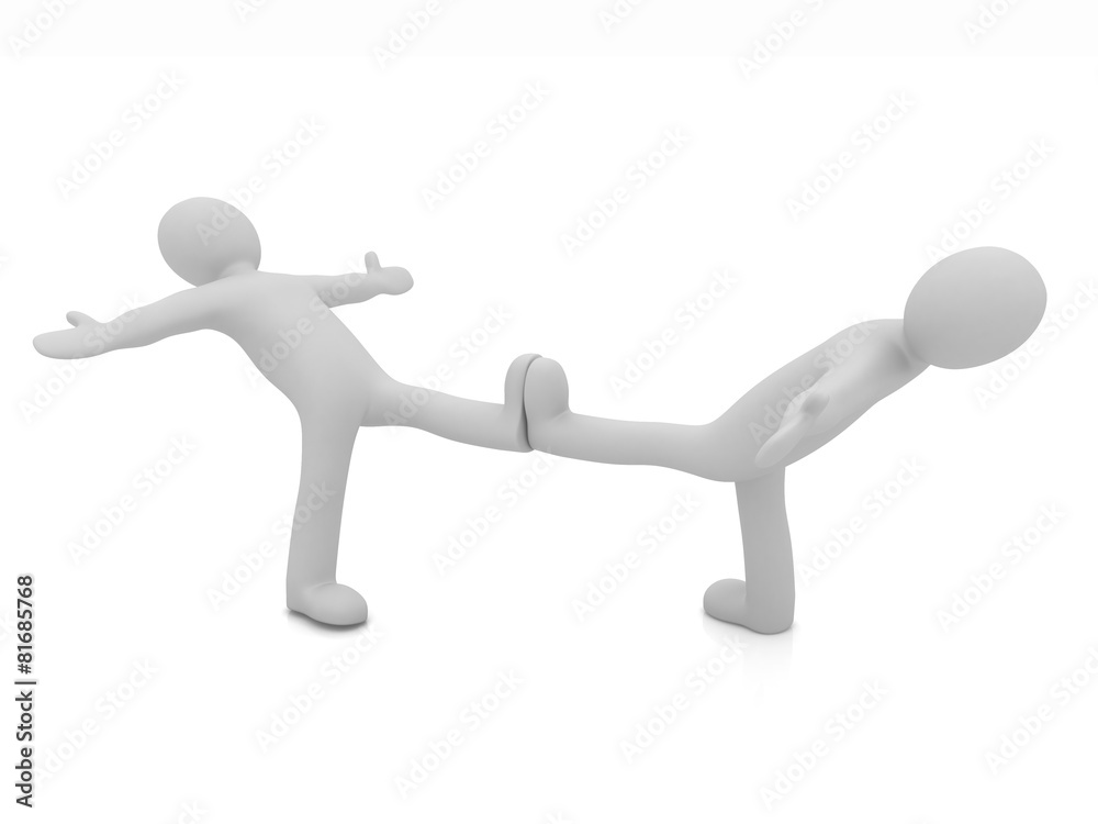 3d mans isolated on white. Series: morning exercises - hands in 3d mans isolated on white. Series: morning exercises - hands in