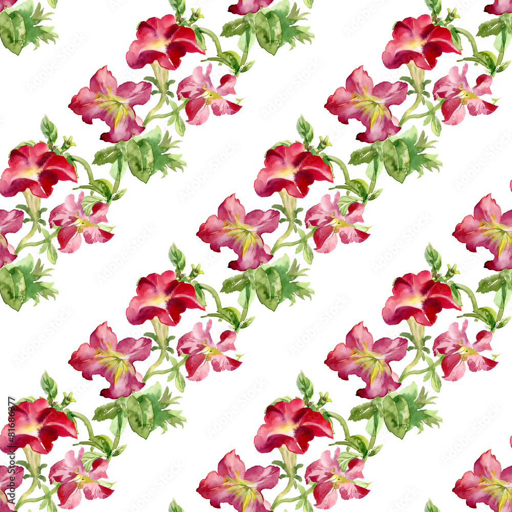 Colorful garden flowers Seamless pattern on white background