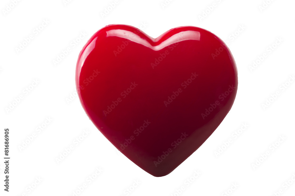 A red heart close up on white background