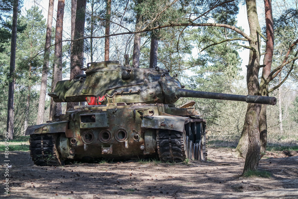 Battle tank in forest