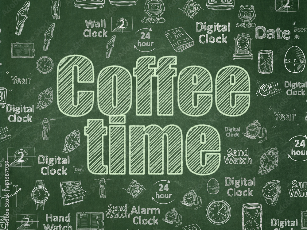 Time concept: Coffee Time on School Board background Time concept: Coffee Time on School Board background