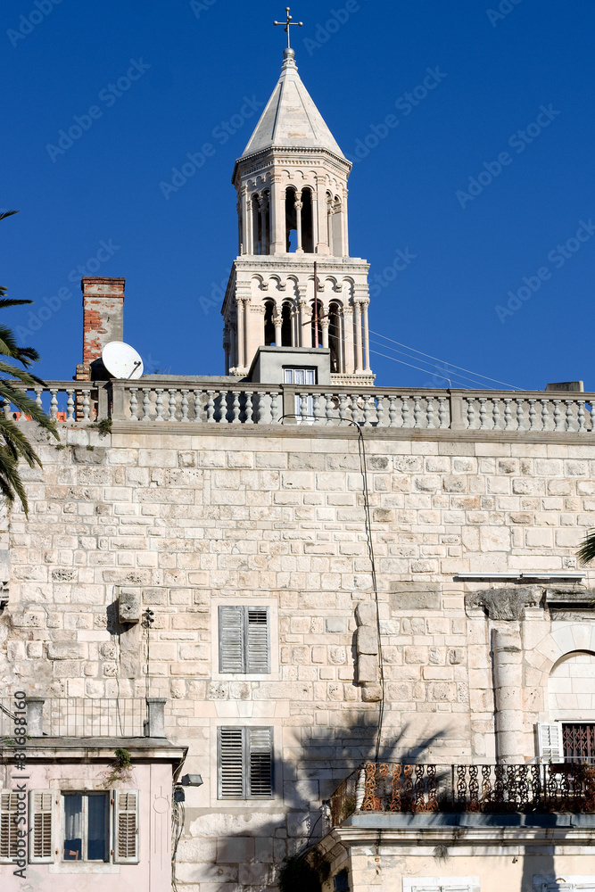 Saint Domnius Tower and Diocletian's Palace wall, in Split.
