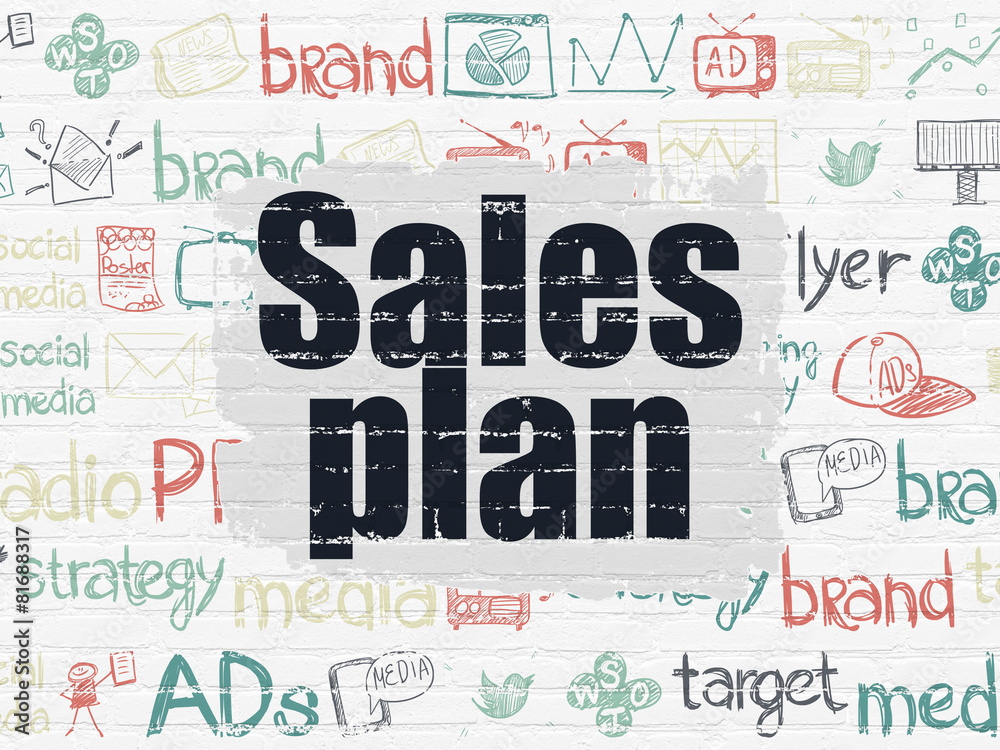 Fototapeta premium Marketing concept: Sales Plan on wall background