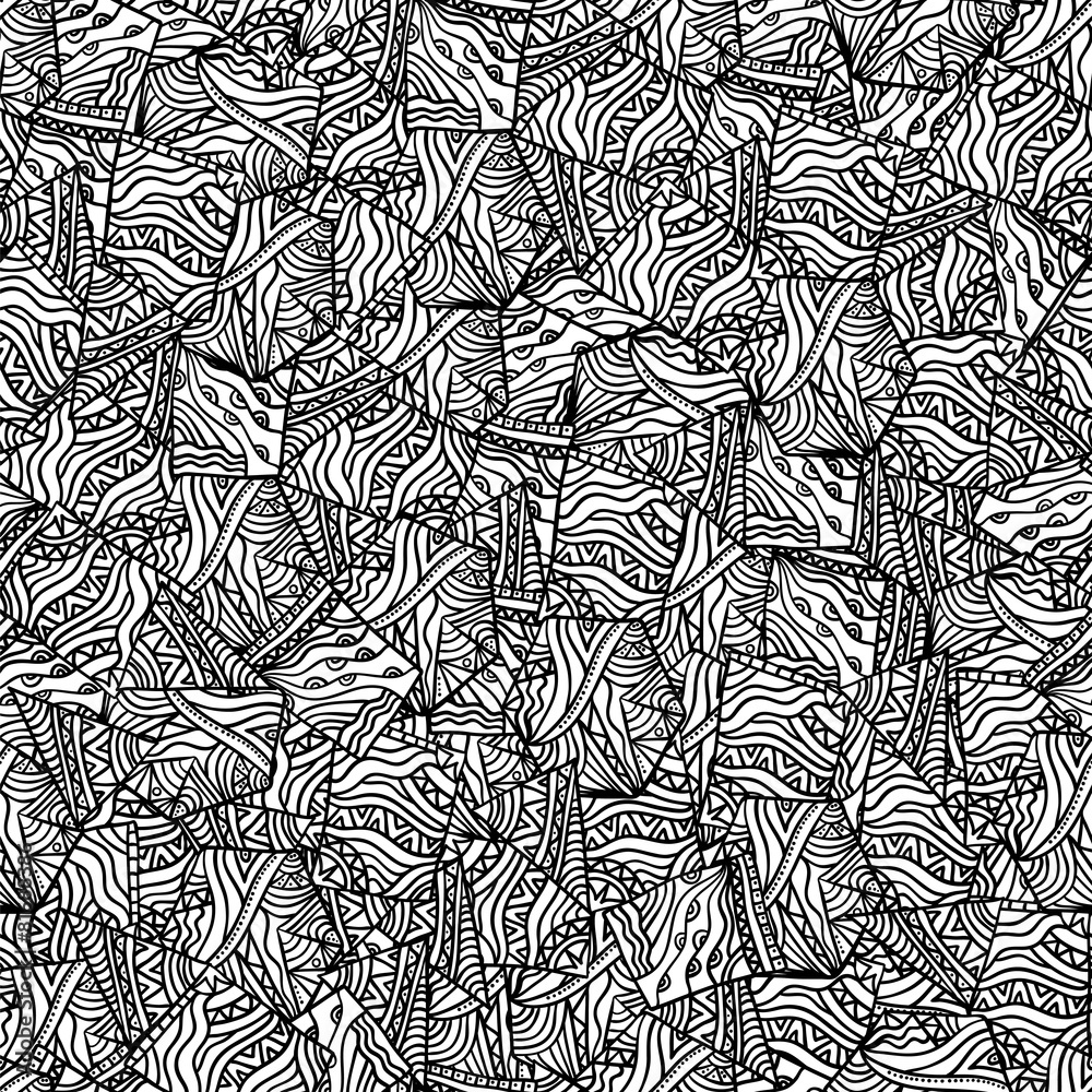 Vector seamless  pattern . Black and white  background .