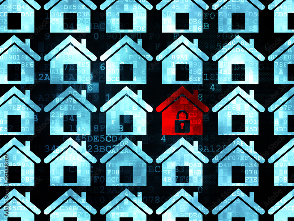 Safety concept: red home icon on Digital background Safety concept: red home icon on Digital background