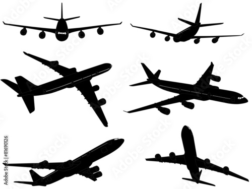 big commercial airplanes silhouettes - vector