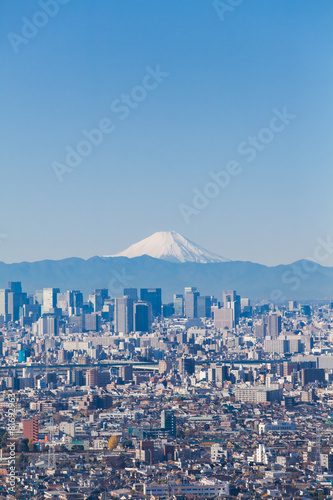 Photography Tokyo city view and Mountain Fuji in winter season
