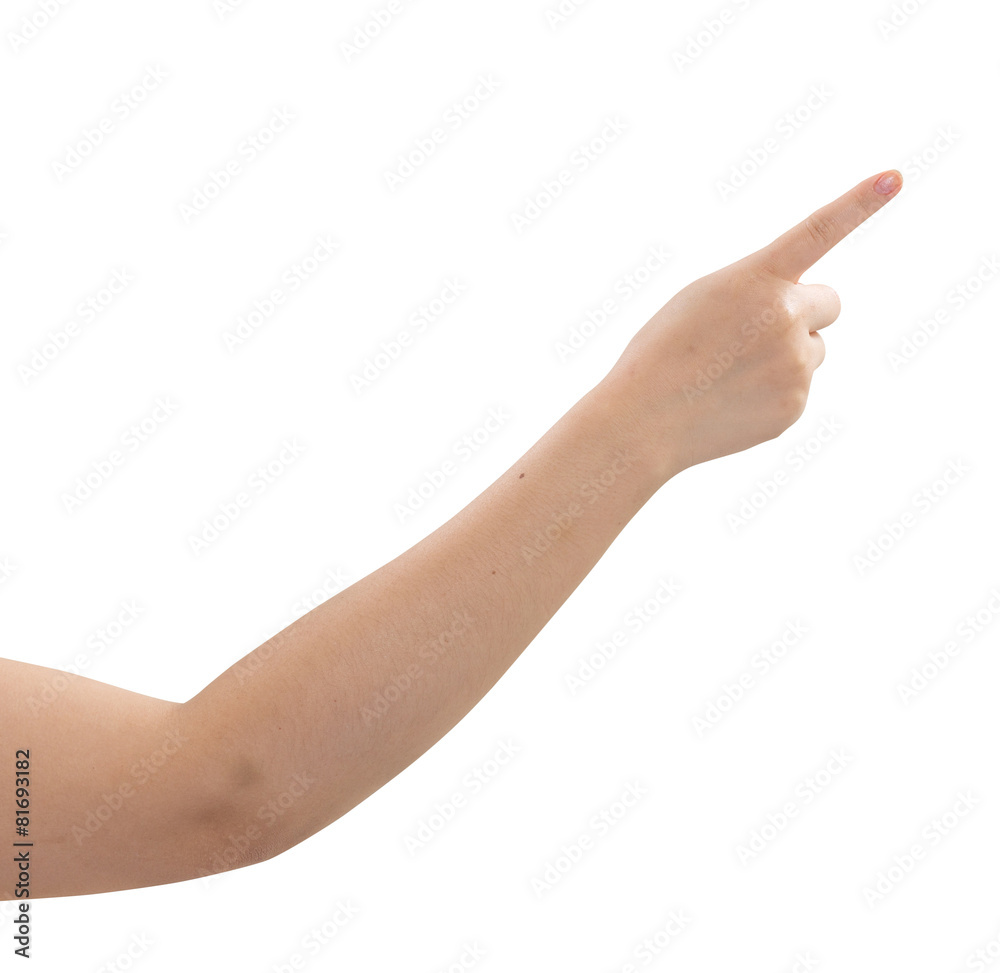 Women hand pointing isolated on white background Women hand pointing isolated on white background