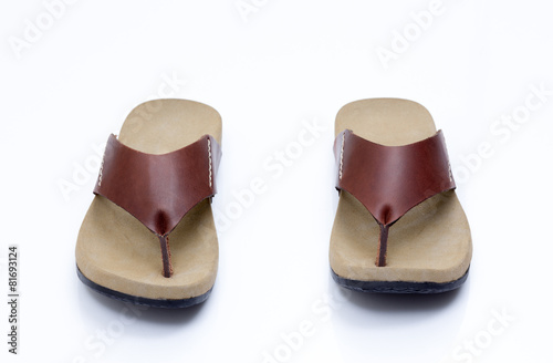 Brown leather slipper isolated on white background