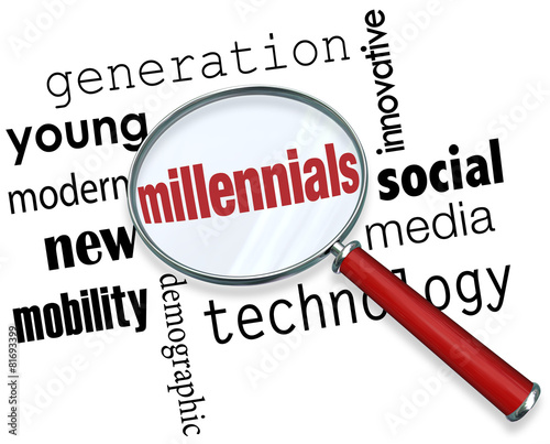Millennials Magnifying Glass Words Young Generation Technology S photo