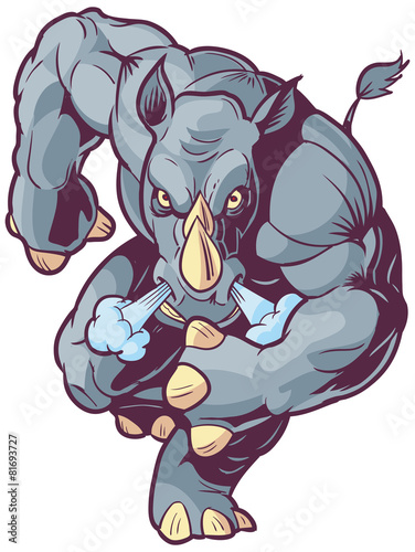 Charging Vector Mascot Cartoon Rhino Front