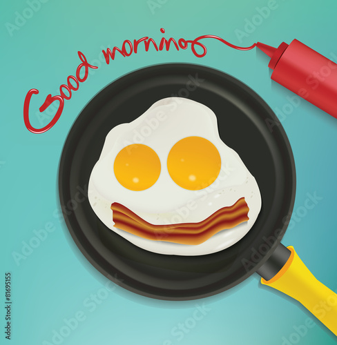 smiling face make with frying eggs and bacon