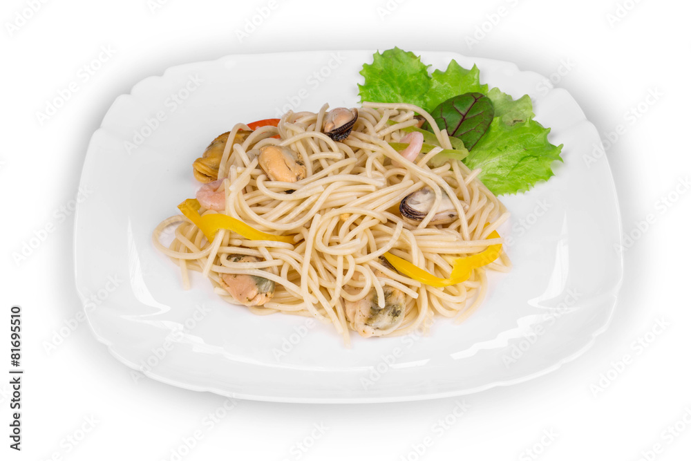 Tasty italian pasta with seafood as haute cuisine. Tasty italian pasta with seafood as haute cuisine.