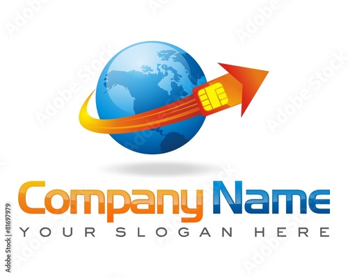 cellular phone SIM card world earth logo image vector