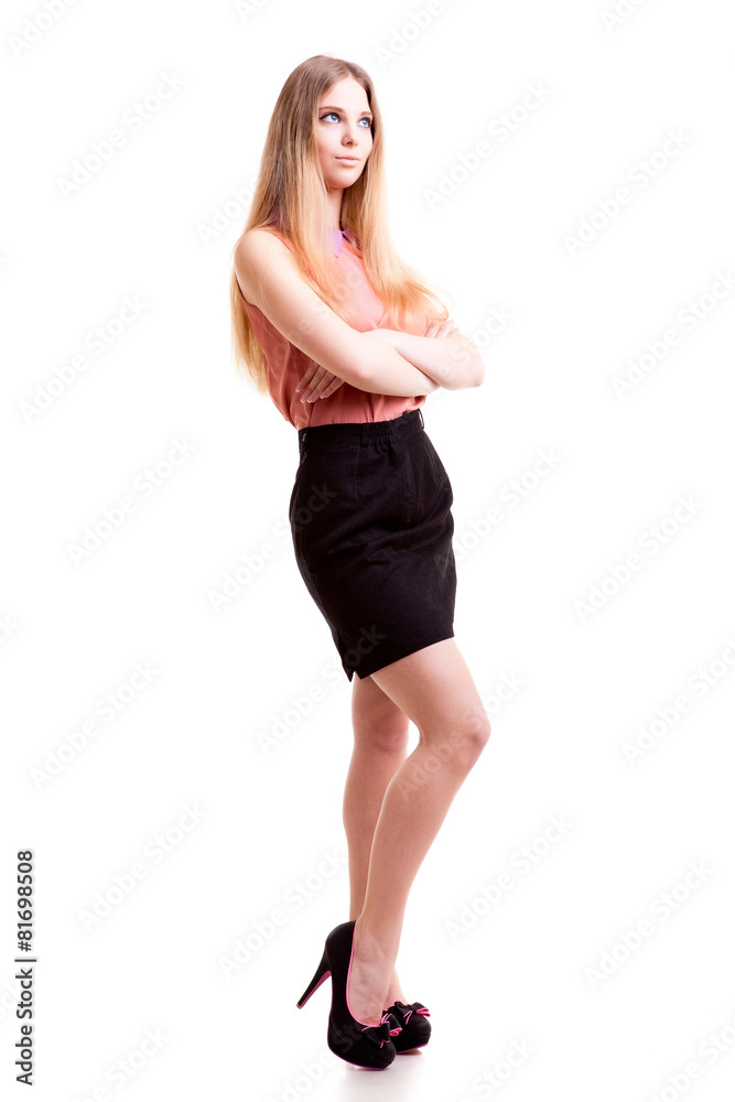 Young blonde student in jacket full body over white background Young blonde student in jacket full body over white background