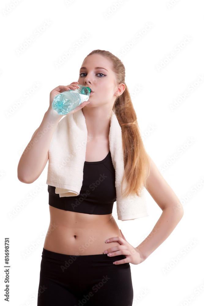 Young healthy girl with bottle of water in hands Young healthy girl with bottle of water in hands