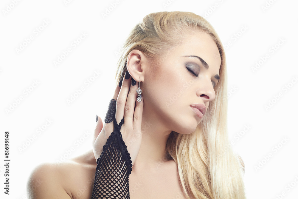 Fototapeta premium Sexy young Woman. Girl Wearing Gloves