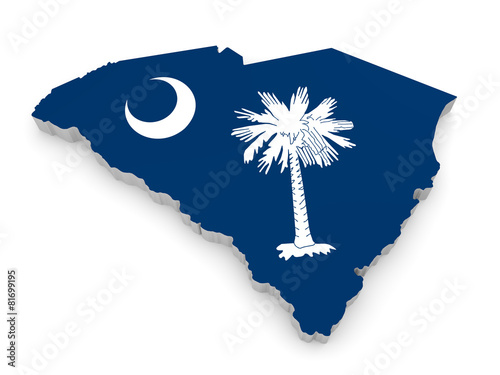 Geographic border map and flag of South Carolina, Palmetto State photo