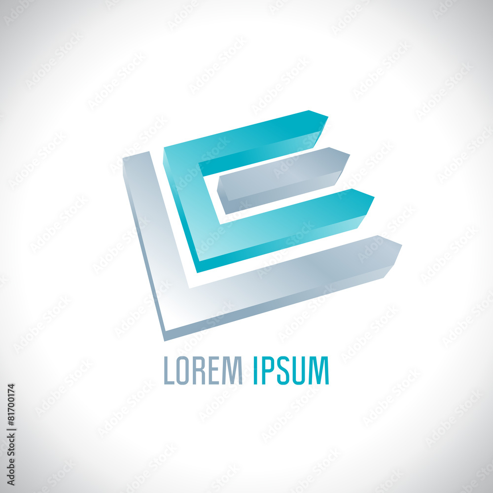 3D logo resembling letters L and E. 3D logo resembling letters L and E.
