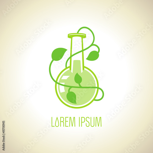 Green flask with plant, eco logo template.