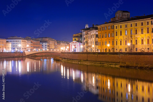 City center of Pisa with reflection in Arno river  Italy