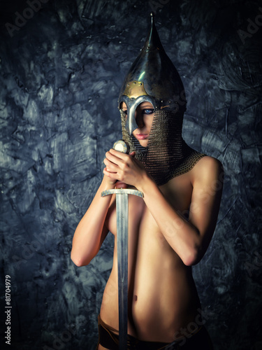 Girl Topless in medieval Eastern armor