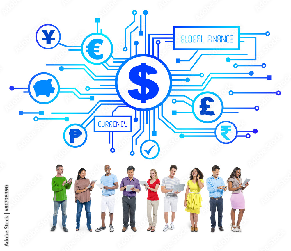 Group of Business People with Global Finance Concept Group of Business People with Global Finance Concept