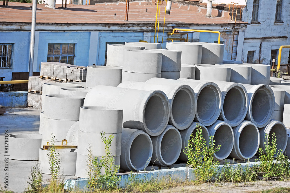 Concrete circle pit and pipe block on factory yard Concrete circle pit and pipe block on factory yard
