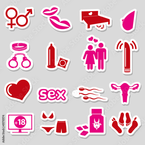 sex theme simple red and pink stickers set eps10