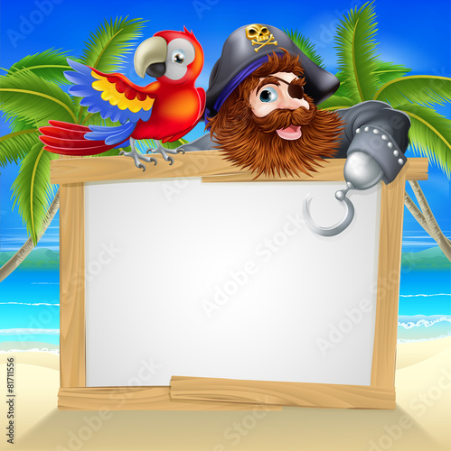 Pirate and parrot beach sign