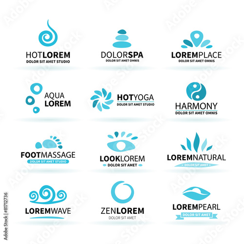 First big set of spa hot yoga zen massage logo elements vector