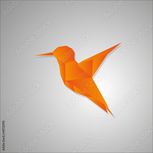 Origami hummingbird, orange bird from polygonal shapes