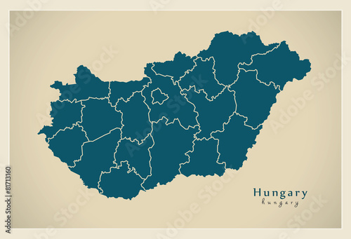 Fotografie, Obraz Modern Map - Hungary with administrative divisions HU