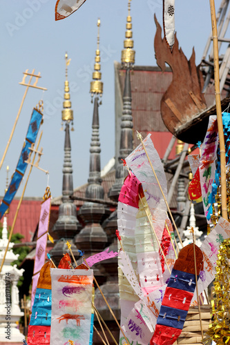 colorful flag call tung hang on sand pagoda © sabthai